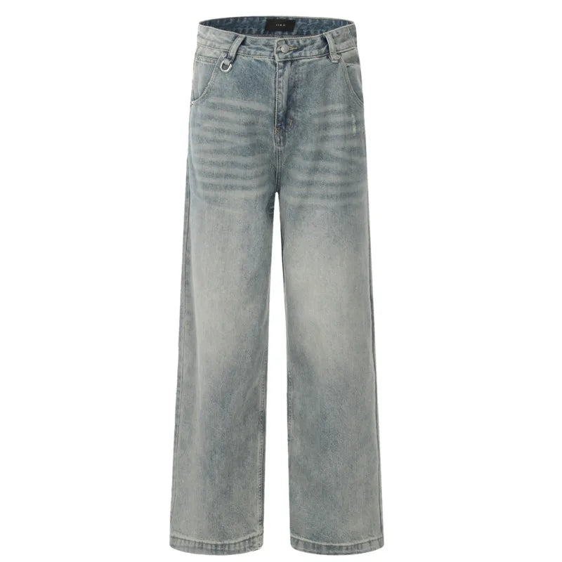 Men's Jeans New American Solid Color Style Cleanfit Loose Straight Wide Leg  Male Denim Pants Trendy Spring 2025 9W1374