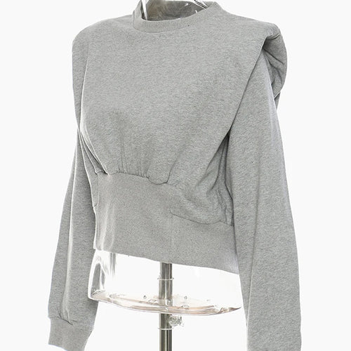 Load image into Gallery viewer, Loose Fit Gray Pleated Shaped Sweatshirt New Round Neck Long Sleeve Women Big Size Fashion Tide Spring Autumn 2025 1DF5202
