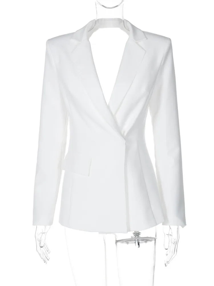 Autumn Long Sleeve Blazer Women Fashion Notched Collar Backless Pocket Suit Jacket Ladies Winter Elegant Blazers