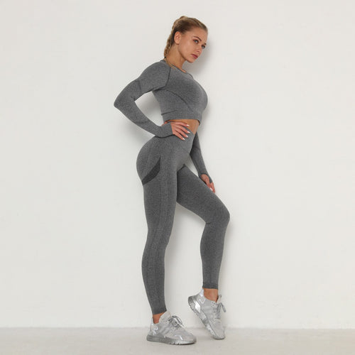 Load image into Gallery viewer, Yoga suit Seamless Long sleeve female Crop Top High Waist Vitality Quick Dry Peach Hip Leggings gym workout clothes
