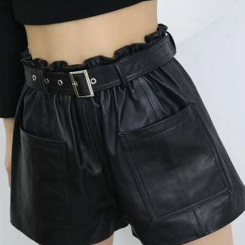 Load image into Gallery viewer, PU Leather Shorts For Women High Waist Patchwork Belt Temperament Short Pants Female Autumn Fashion Clothing
