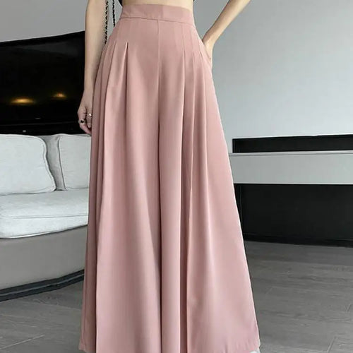 Load image into Gallery viewer, Spring Summer New Korean Women Pink Black Holiday Pleated Trousers Brown High Waist Wide Leg Long Pant Casual Streetwear 
