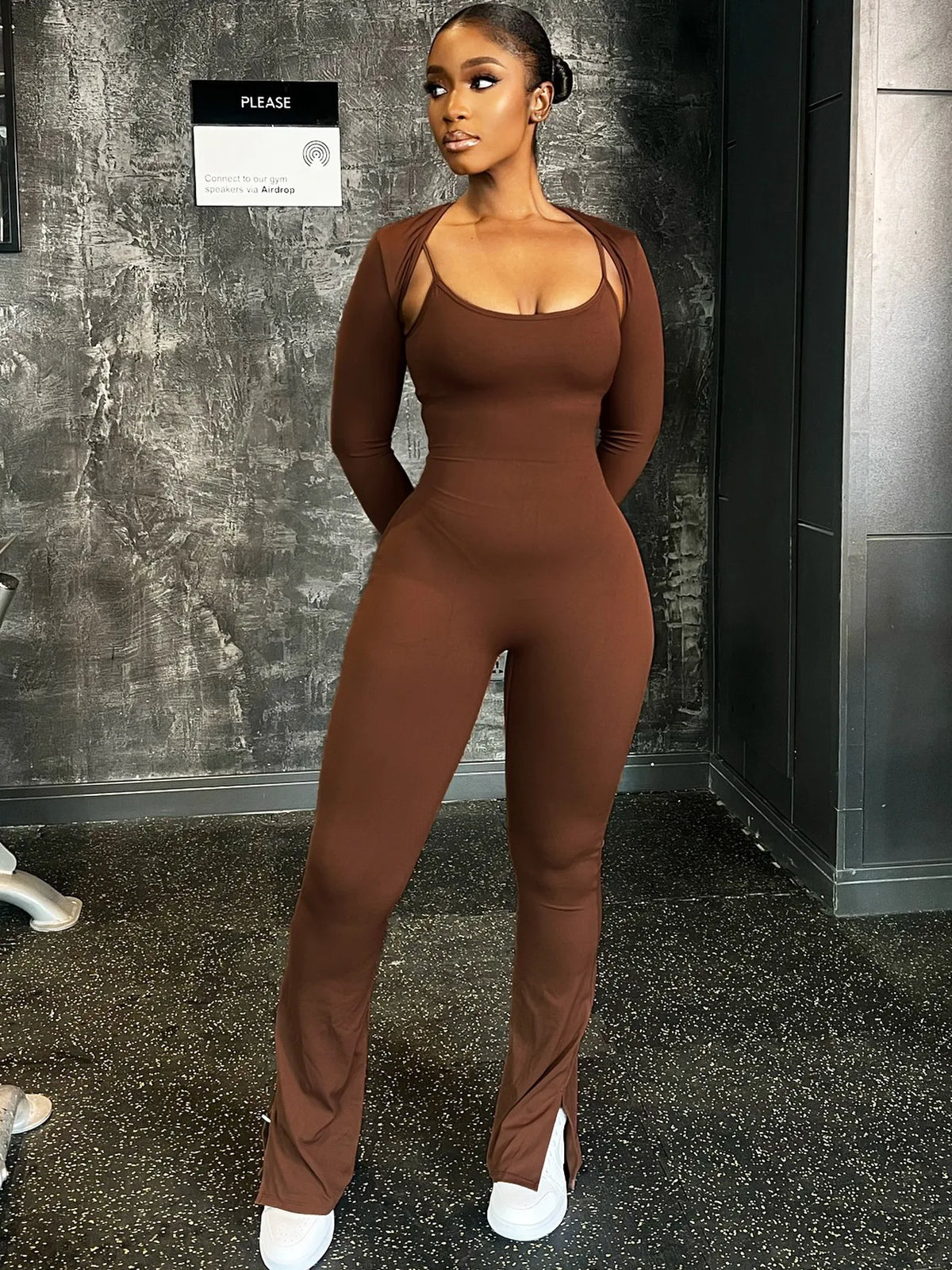 Fall Women 2 Piece Sets Solid Long Sleeve Sexy Crop Shawl Slips Wide Leg Jumpsuit Fashion Outfit Streetwear Vacation