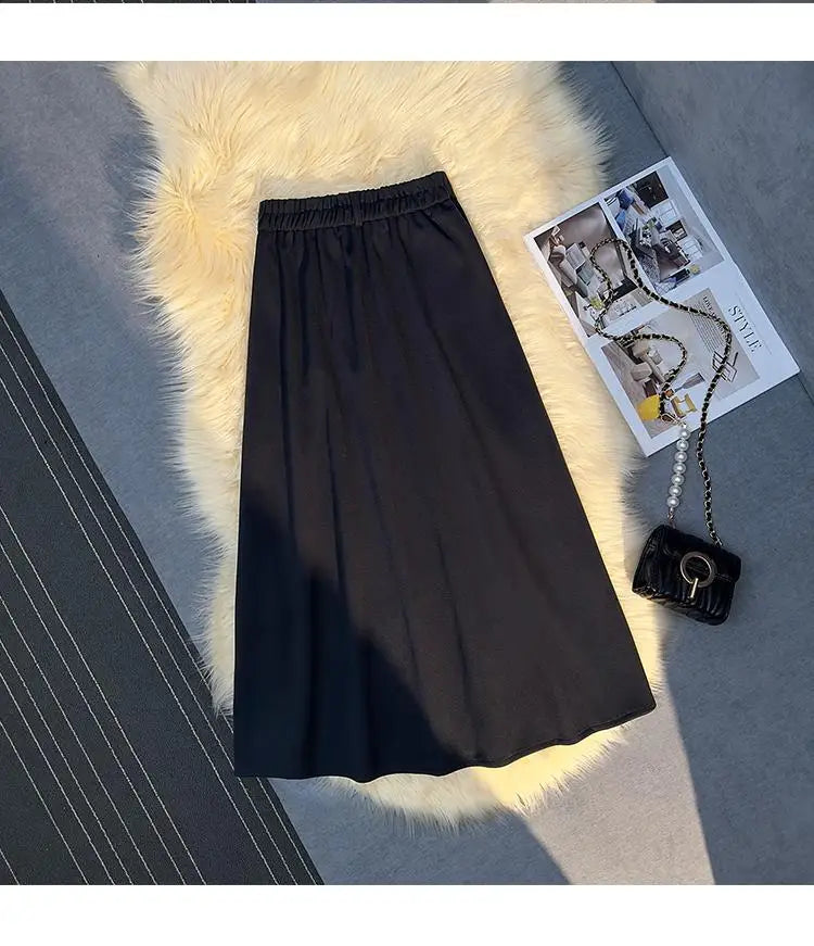 Vintage Black Red Elegant High Waist Woolen Long Skirt Women 2024 Autumn Winter Grey Vacation Party A Line Pleated Skirt Popular