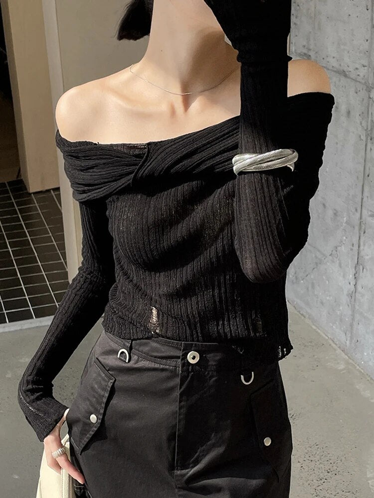 Solid Temperament Sweaters For Women Slash Neck Long Sleeve Slimming Casual Knitting Sweater Female Fashion Clothes