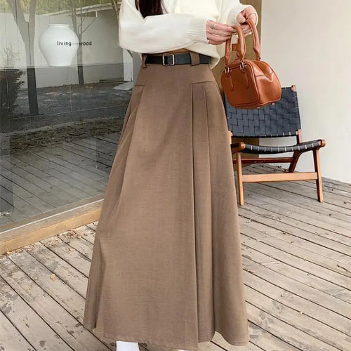 Load image into Gallery viewer, French Vintage Women Black Grey Elegant A-line Long Skirt 2024 New Autumn Winter Brown Versatile Pleated Skirt Streetwear simple
