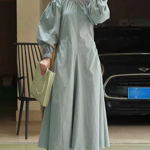 Load image into Gallery viewer, Women Black Brief Long Elegant Dress New Slash Neck Long Puff Sleeve Loose Fit Fashion Tide Spring Autumn 2025 1DF9947
