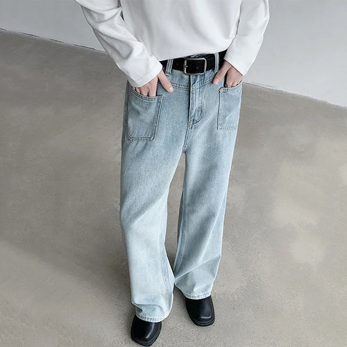 Load image into Gallery viewer, Worn-out Micro Flared Jeans Streetwear Male Loose Straight Denim Pants Wide Leg Simple Korean Casual Bottoms 9C7132
