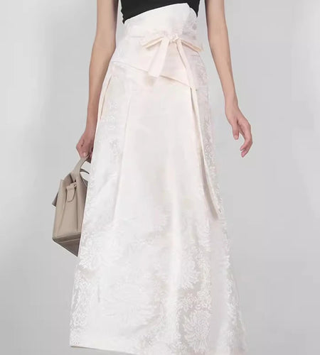 Solid Spliced Lace Up Loose Casual Skirts For Women High Waist Temperament Minimalist Skirts Female Fashion Style