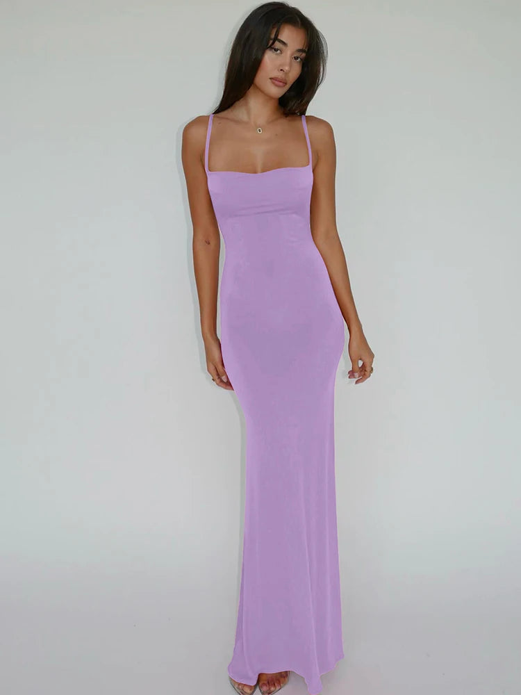 Pure Color Sleeveless Backless Elegant Sexy Bodycon Y2K Maxi Prom Dress 2025 Summer Women Clothes Birthday Party Casual