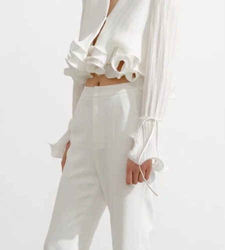 Solid Spliced Ruffles Slimming Blouses For Women V Neck Long Sleeve Temperament Shirts Female Fashion Style Clothes