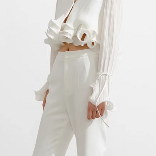 Load image into Gallery viewer, Solid Spliced Ruffles Slimming Blouses For Women V Neck Long Sleeve Temperament Shirts Female Fashion Style Clothes
