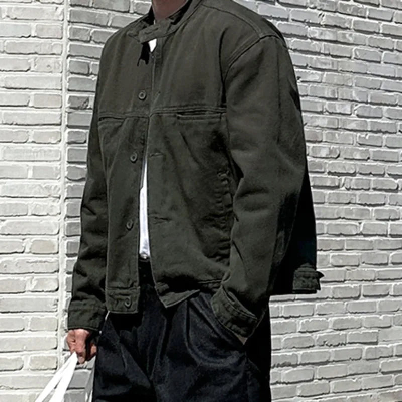 Men's Jacket New Spring Stand Collar Design Male Loose Casual Solid Color Clothing Korean Multi Pockets Trendy 9W1441