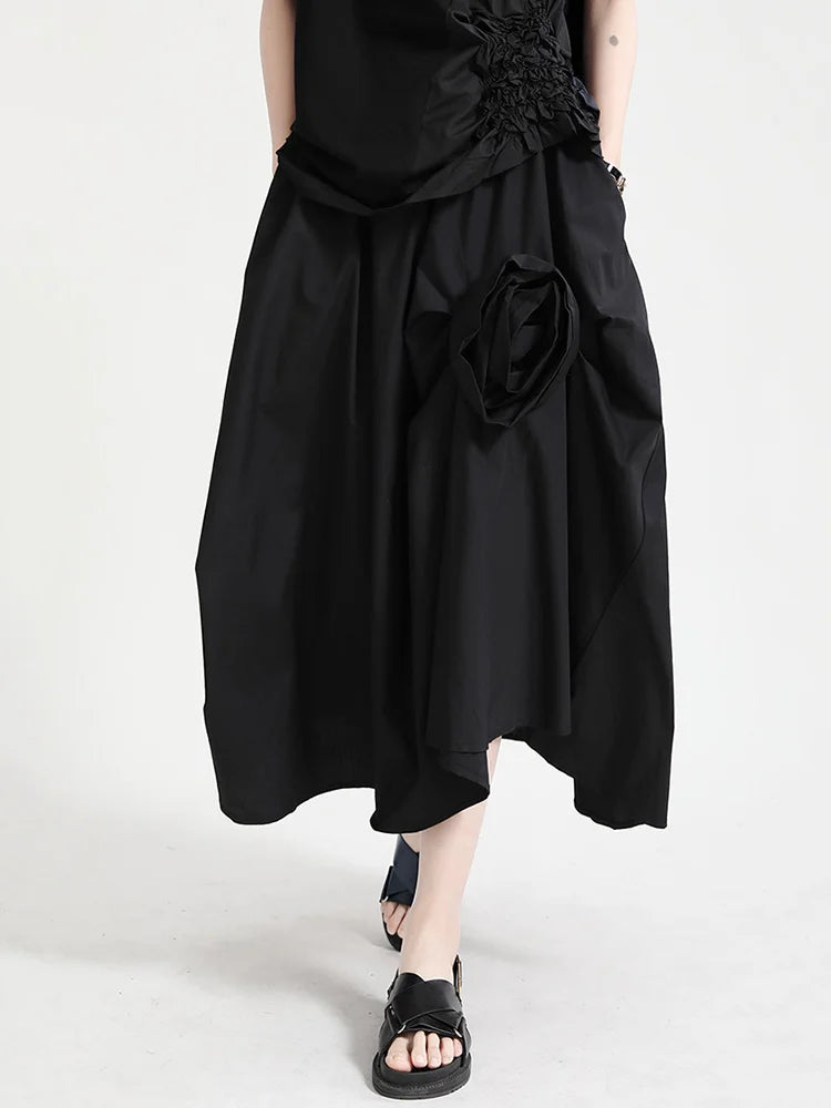 High Elastic Waist Blue Three Dimensional Flower Pleated Half-body Skirt Women Fashion New Spring Autumn 2025 1DF5749