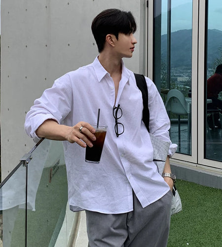 Men's Shirts Long Sleeve New Korean Simple Niche Design Solid Color Single Breasted Spring Male Causal Clothing 9W1982