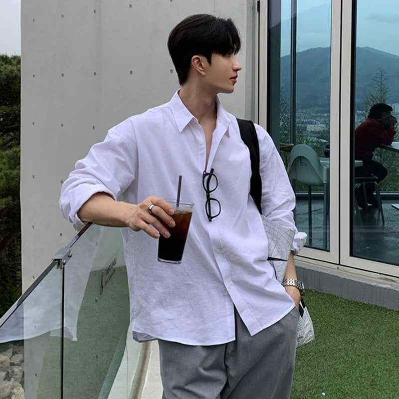 Men's Shirts Long Sleeve New Korean Simple Niche Design Solid Color Single Breasted Spring Male Causal Clothing 9W1982