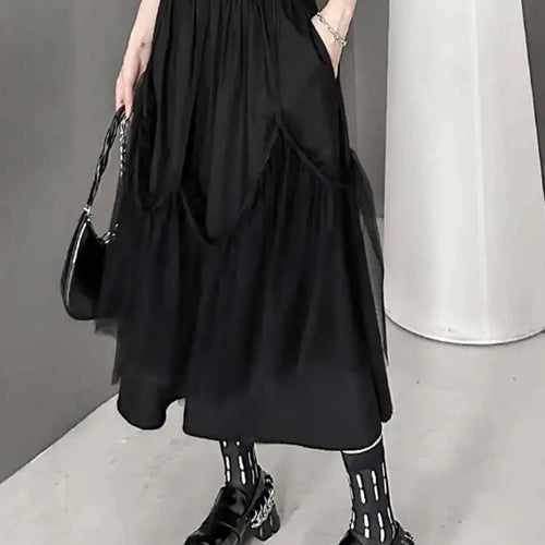 Load image into Gallery viewer, High Elastic Waist Black Mesh String Irregular A-line Half-body Skirt Women Fashion Tide New Spring Autumn 2025 1DH9575
