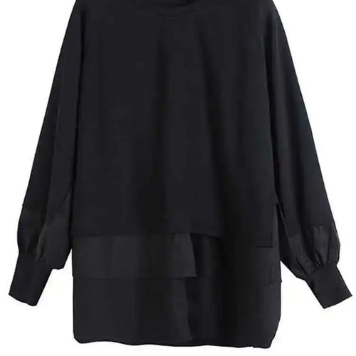 Load image into Gallery viewer, Women Contrast Color Split Joint Big Size T-shirt New Round Neck Long Sleeve  Fashion Tide  Spring Autumn 2025 1DC538
