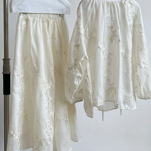 Load image into Gallery viewer, Apricot Shirt Embroidery Thin Skirt Two Pieces Suit New V-Neck Long Sleeve Women Fashion Tide Spring Summer 2025 1DJ1241
