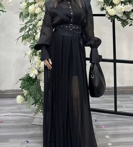 Solid Spliced Button Two Piece Set Dor Women Lapel Long Sleeve Top High Waist Loose Skirt Sets Female Fashion New