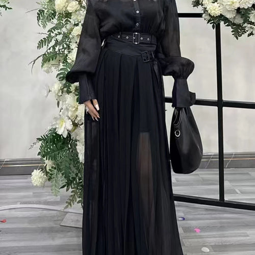 Load image into Gallery viewer, Solid Spliced Button Two Piece Set Dor Women Lapel Long Sleeve Top High Waist Loose Skirt Sets Female Fashion New
