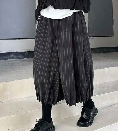 High Elastic Waist Black Striped Pleated Long Wide Leg Pants New Trousers Women Fashion Tide Spring Autumn 2025 1DH9095