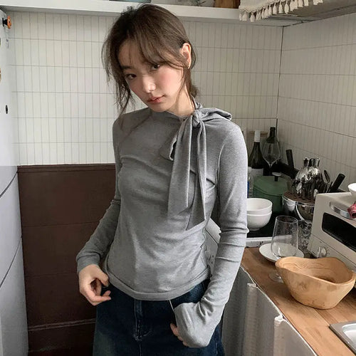 Load image into Gallery viewer, Women Vintage Y2k Aesthetic T-shirts Streetwear Bow Bottoming Grunge Fairy Tshirts 2025 Spring Half Harajuku Solid Simple Tees
