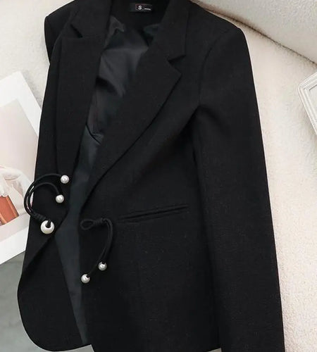 Vintage Women Chinese Style Black Beige Single Button Blazers Coat Autumn Winter Pink Elegant Fashion Professional Festival Tops