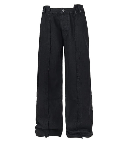 Men's Jeans Edge Splicing Design New American Style Washed Straight Wide Leg Line Trendy Male Casual Toursers Summer 9W1887