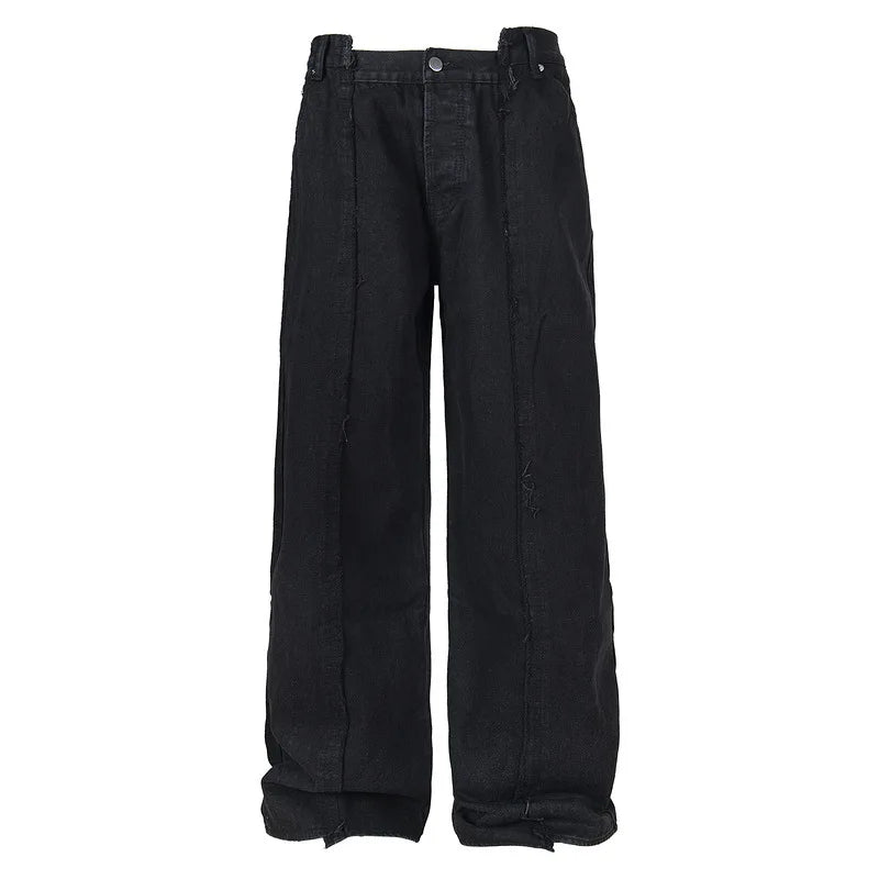 Men's Jeans Edge Splicing Design New American Style Washed Straight Wide Leg Line Trendy Male Casual Toursers Summer 9W1887