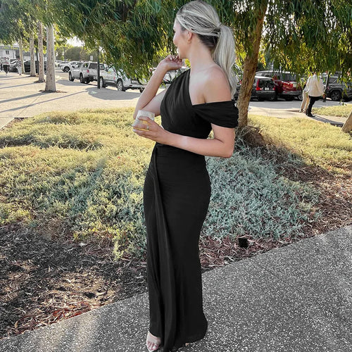 Load image into Gallery viewer, Sexy Sleeveless Hollow Out Pleated Patchwork Maxi Dress For Women High Waist Off-shoulder Slim Club Party Long Dress
