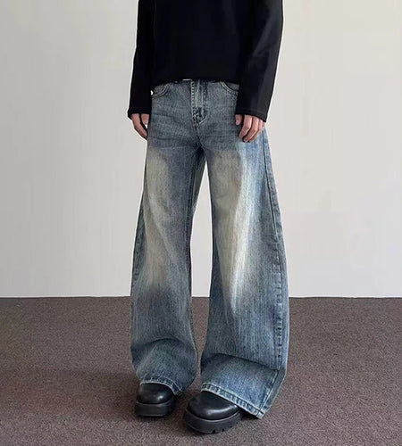 Men's Jeans New American Style High Street Cleanfit Curved Knife Male Flared Straight Leg Trousers Trendy Bottoms 9W1488