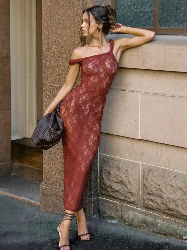 Elegant Sleeveless Lace Patchwork Double Layered Dress Women Long Dress Bodycon Sexy Party Club Evening Dress Vestido