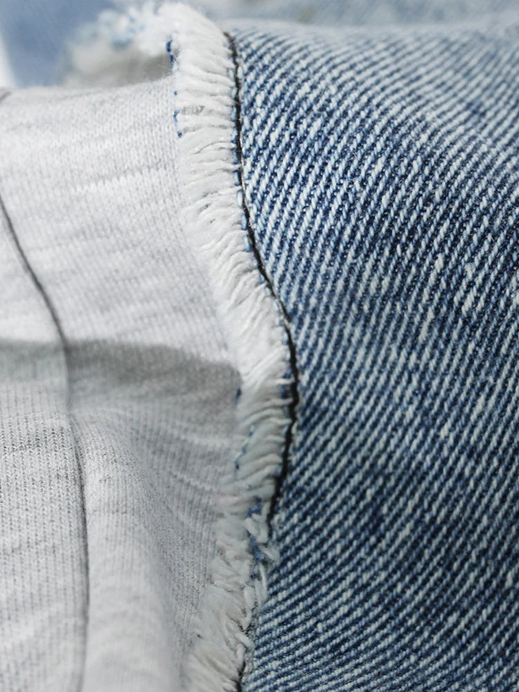 High Waist Gray Denim Burr Color-block Long Casual Wide Leg Jeans New Women Trousers Fashion Spring Autumn 2025 7AB4255