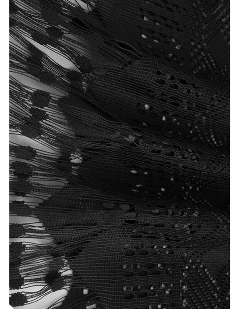 Women Black Lace Hollow Out Tassels Big Size Midi Shirt Dress New Lapel Long Sleeve Fashion Spring Autumn 2025 1DH8942