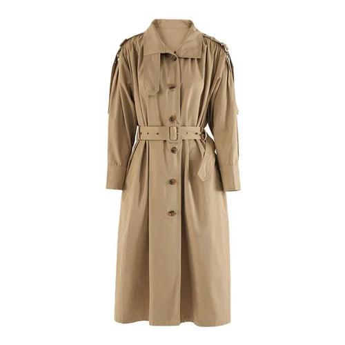 Load image into Gallery viewer, Solid Loose Minimalist Trench for Women Lapel Long Sleeve Spliced Button Temperament Long Coats Female Fashion
