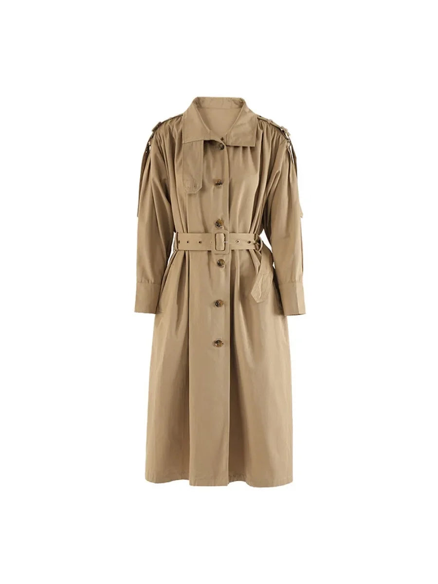 Solid Loose Minimalist Trench for Women Lapel Long Sleeve Spliced Button Temperament Long Coats Female Fashion