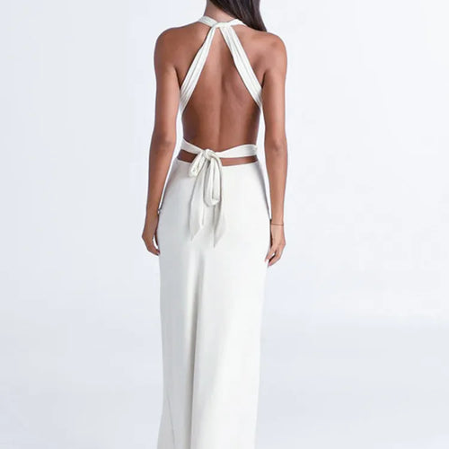 Load image into Gallery viewer, Halter Deep V Neck Sexy Maxi Dress For Women Fashion Solid Sleeveless Backless Lace-up Club Party Long Dress Vestido
