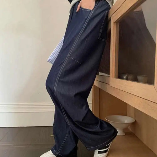 Load image into Gallery viewer, High Elastic Waist Navy Blue Long Casual Denim Wide Leg Pants New Trousers Women Fashion Tide Spring Autumn 2025 1DJ0357
