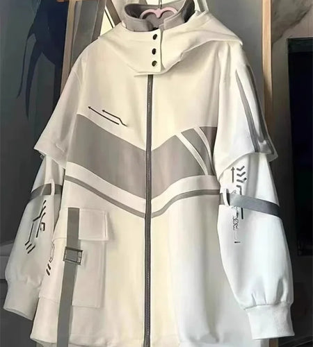 Japanese Oversized Hoodies Streetwear Vintage Contrast Coats Women Loose Y2k Aesthetic Jackets 2025 Casual Grunge Zipper Tops