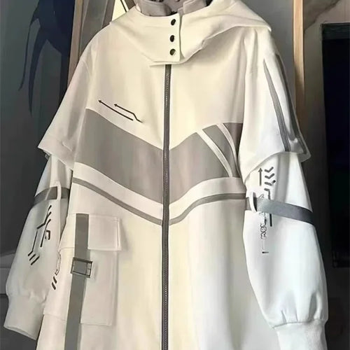 Load image into Gallery viewer, Japanese Oversized Hoodies Streetwear Vintage Contrast Coats Women Loose Y2k Aesthetic Jackets 2025 Casual Grunge Zipper Tops
