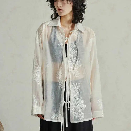 Load image into Gallery viewer, Women Black Printed Perspective Big Size Thin Blouse New Lapel Long Sleeve Shirt Fashion Tide Spring Autumn 2025 1DH4976
