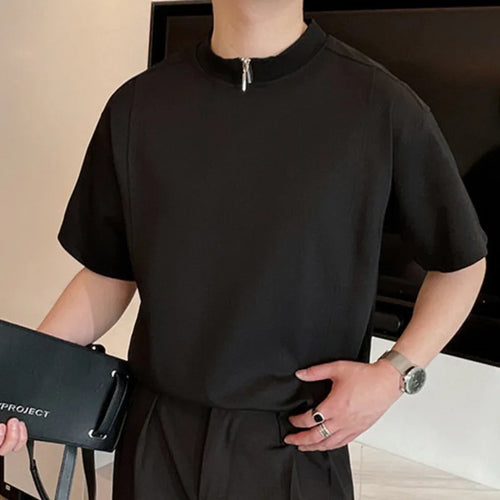 Load image into Gallery viewer, Bussiness Casual Men&#39;s T-shirts Half Zipper Stand Collar Short Sleeve Male Loose Tops Solid Color Summer 9C6290
