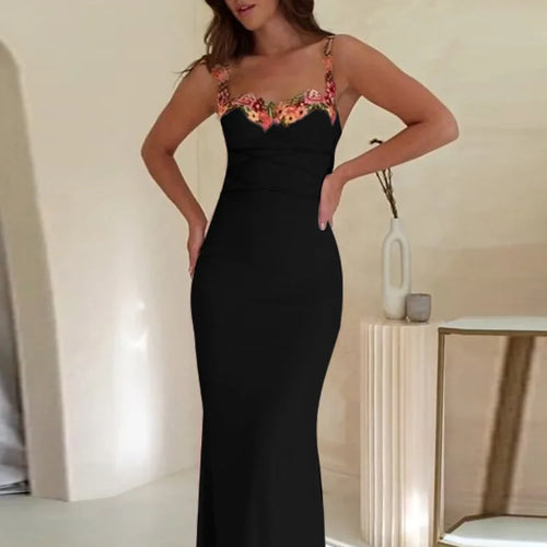 Load image into Gallery viewer, Elegant Spaghetti Strap Print Patchwork Maxi Dress For Women Strapless Sleeveless Backless Bodycon Sexy Long Dress
