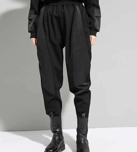 High Elastic Waist Black Contrast Color Long Harem Trousers New Loose Fit Pants Women Fashion Spring Autumn 2025 1DE2454
