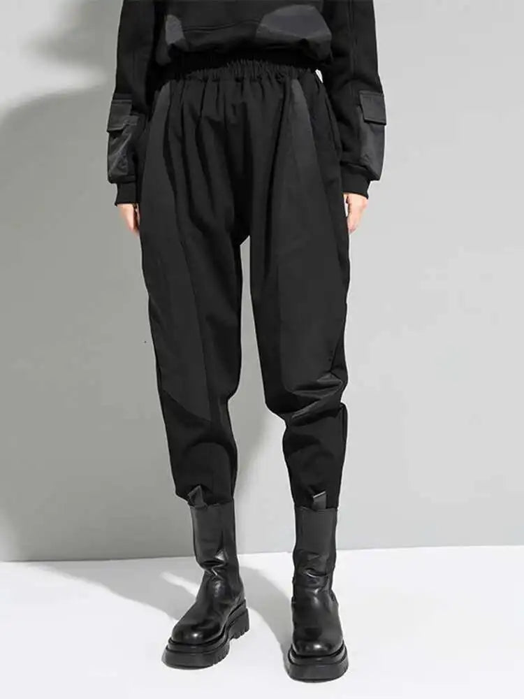 High Elastic Waist Black Contrast Color Long Harem Trousers New Loose Fit Pants Women Fashion Spring Autumn 2025 1DE2454