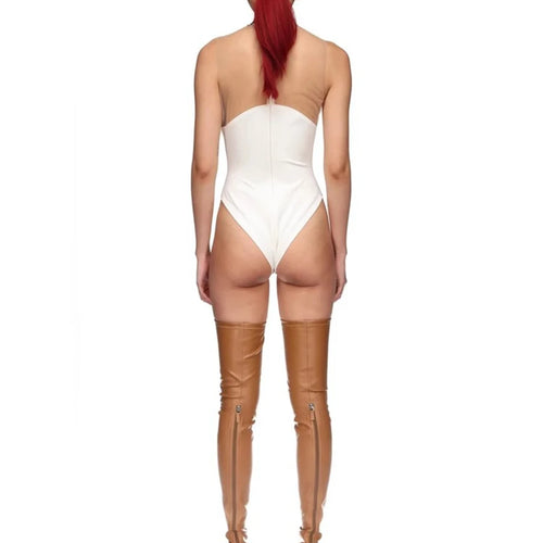 Load image into Gallery viewer, Solid Spliced Mesh Slimming Jumpsuit For Women O Collar Sleeveless High Waist Minimalist Jumpsuits Female Fashion
