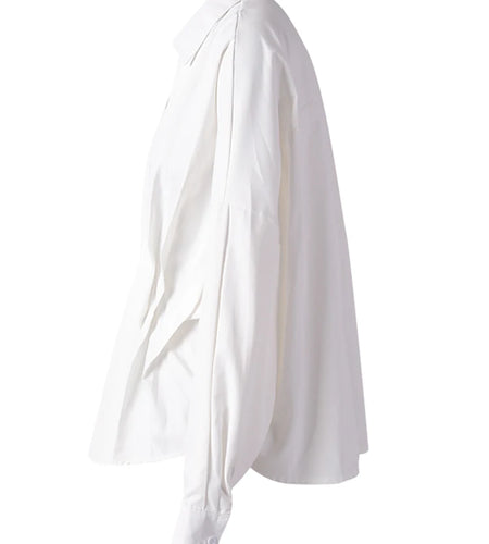 Women White Pleated Shaped Elegant Big Size Blouse New V-neck Long Sleeve Shirt Fashion Tide Spring Autumn 2025 CPG3185