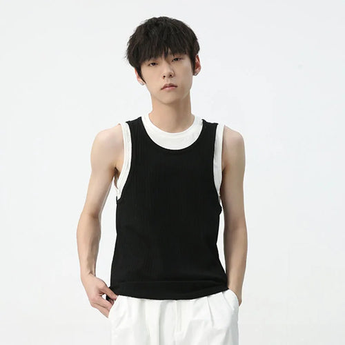 Load image into Gallery viewer, Summer Men&#39;s Vest Niche Design Fake Two-piece O-neck Fashion Trend Loose Casual Male Sleeveless Top Spliced 9C5598
