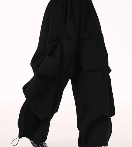 High Elastic Waist Black Drawstring Pleated Wide Leg Pants New Trousers Women Fashion Tide Spring Autumn 2025  1DH9524